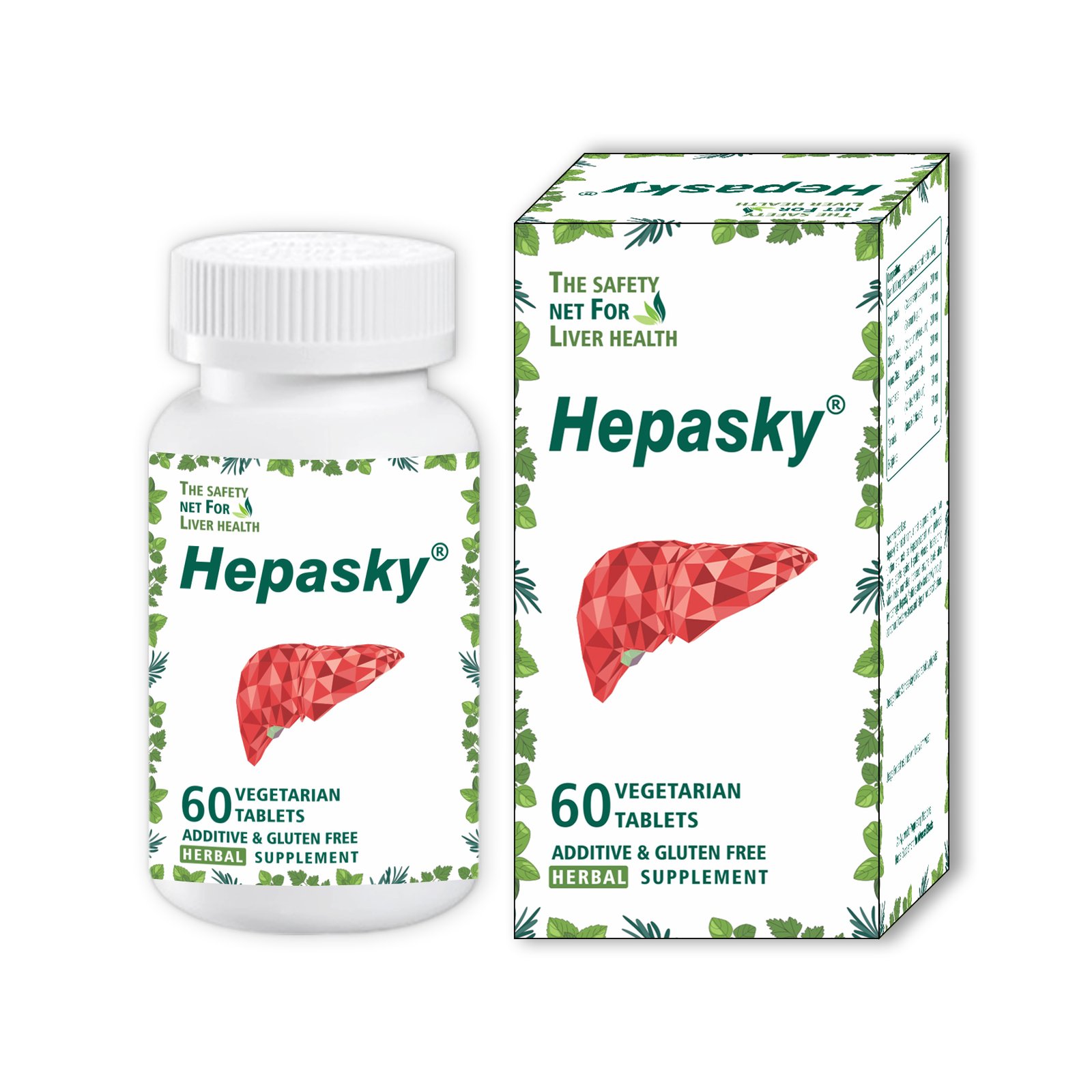 Hepasky Tablets display packaging on pure white background