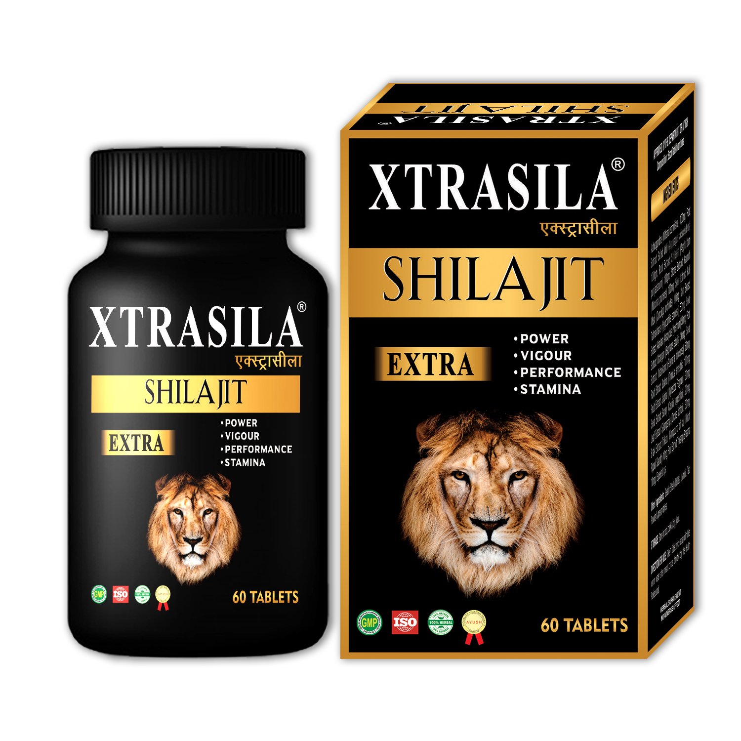 Xtrasila Shilajit Tablets display packaging on pure white background