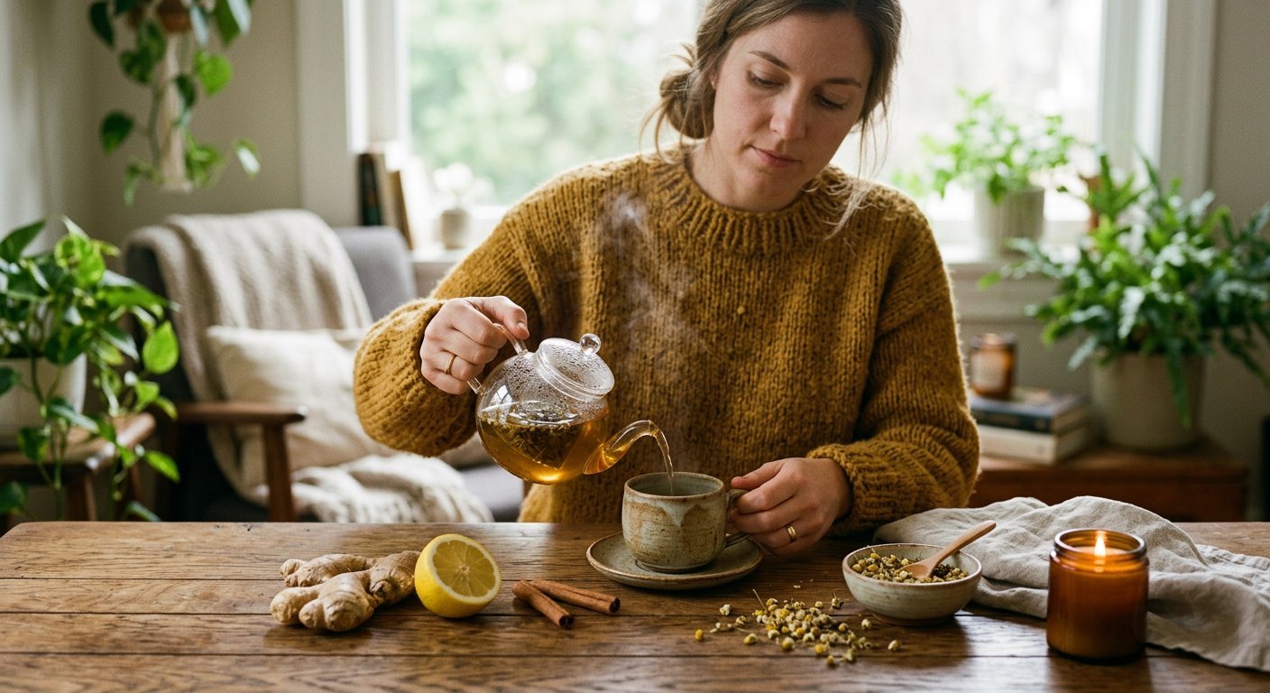 A quiet herbal tea ritual at home