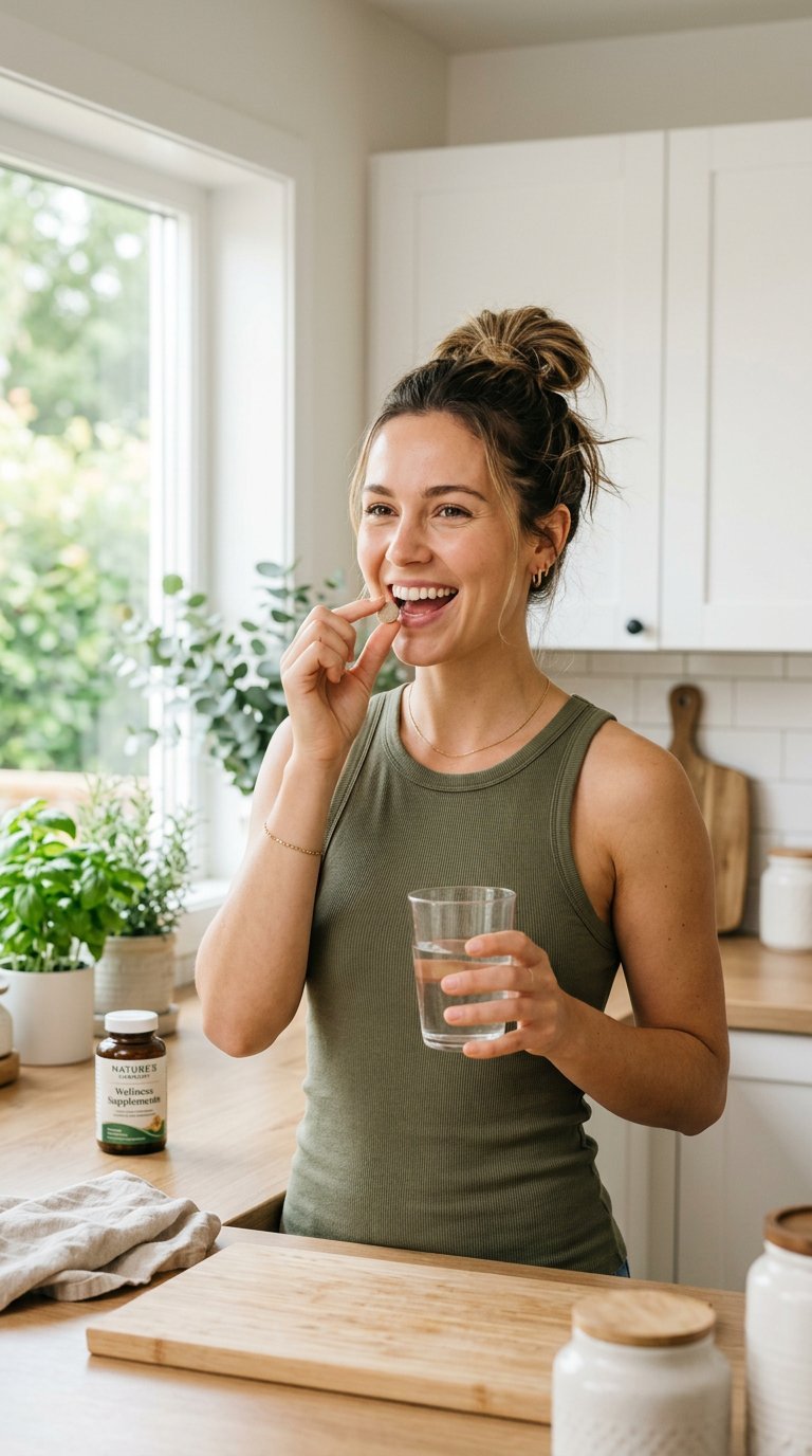 A woman enjoying a simple wellness routine at home